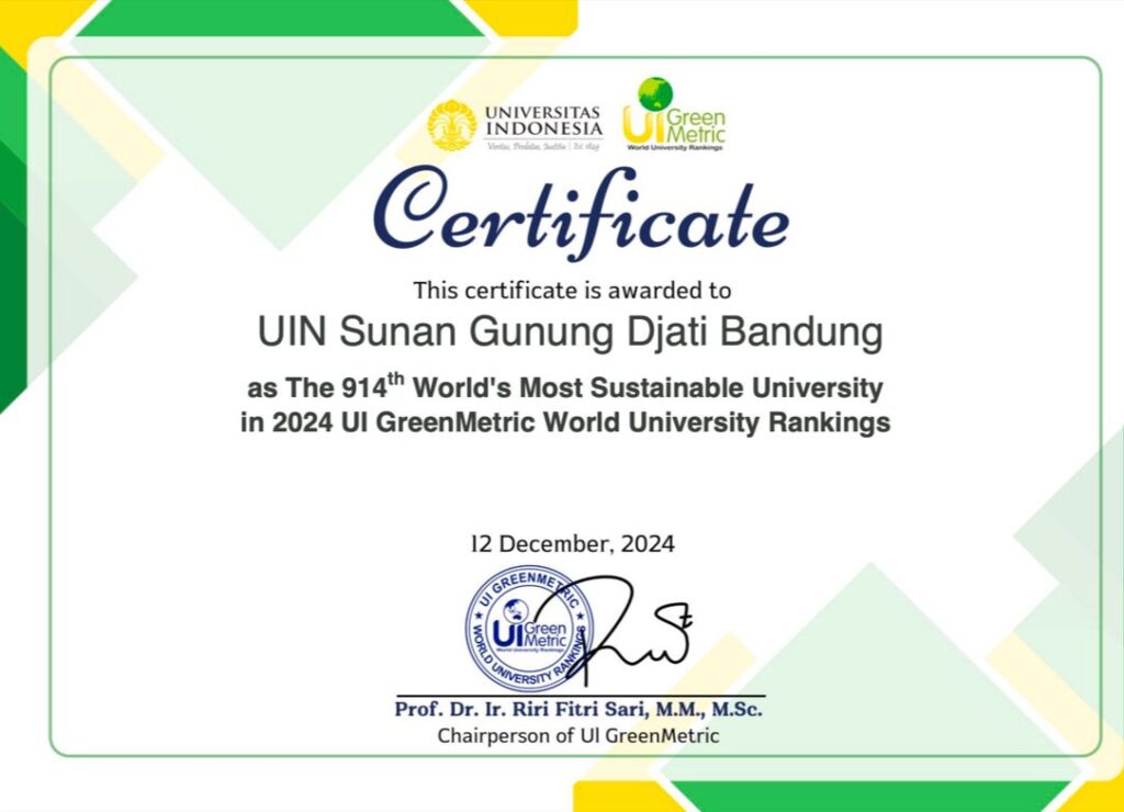 UIN Sunan Gunung Djati Bandung Raih Peringkat ke-914 Universitas Paling Berkelanjutan Dunia versi UI GreenMetric 2024